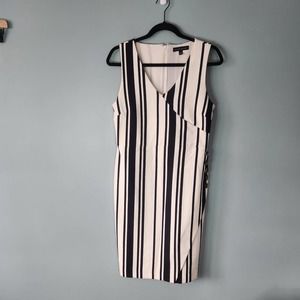 BANANA REPUBLIC Navy/Cream Faux Wrap Striped dress with button detail - Size 4